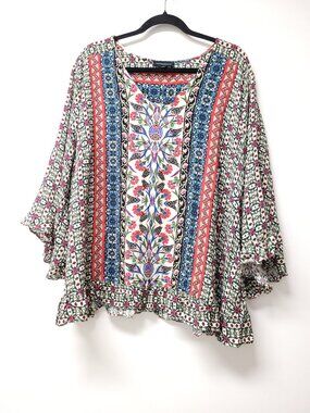 Cynthiarowley Womens 3/4 Sleeve Floral Print Blouse Size 3X Boho Multicolor